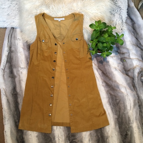Corduroy Mustard Yellow Button up Dress/Vest - Picture 3 of 6